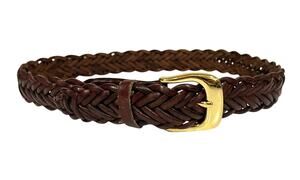 Talbots Brown Leather Belt Braided Woven Solid Brass Buckle Women’s Size Medium